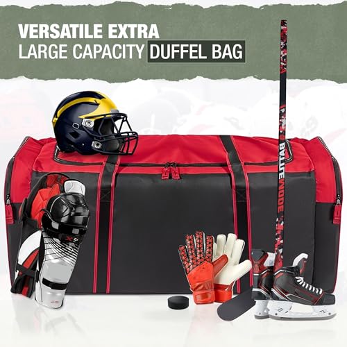 Jetstream Heavy Duty Multi Pocket Large Sports Gym Equipment 3-Pocket Travel Duffel Bag (Red, 42-Inch) - Image 4