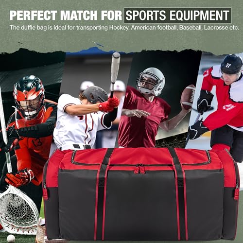 Jetstream Heavy Duty Multi Pocket Large Sports Gym Equipment 3-Pocket Travel Duffel Bag (Red, 42-Inch) - Image 5