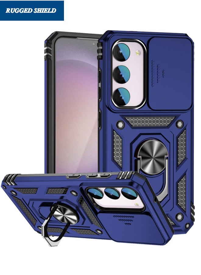 RUGGED SHIELD - Samsung Galaxy A-55 Case, Slide Camera Cover, Built-in 360° Rotate Ring Kickstand, Shockproof Drop Proof Protection, Heavy Duty Durable Protective Case for Galaxy A-55 5G 6.5 inch, Blue - Image 1