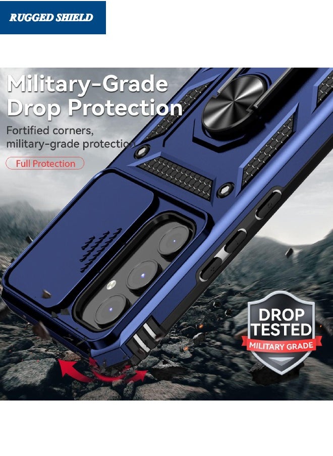 RUGGED SHIELD - Samsung Galaxy A-55 Case, Slide Camera Cover, Built-in 360° Rotate Ring Kickstand, Shockproof Drop Proof Protection, Heavy Duty Durable Protective Case for Galaxy A-55 5G 6.5 inch, Blue - Image 1