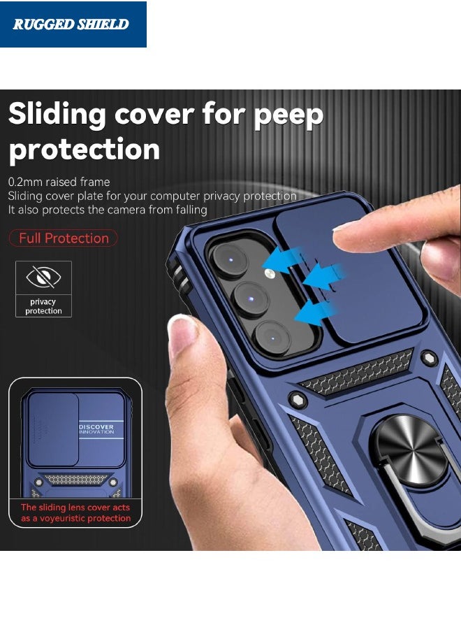 RUGGED SHIELD - Samsung Galaxy A-55 Case, Slide Camera Cover, Built-in 360° Rotate Ring Kickstand, Shockproof Drop Proof Protection, Heavy Duty Durable Protective Case for Galaxy A-55 5G 6.5 inch, Blue - Image 1