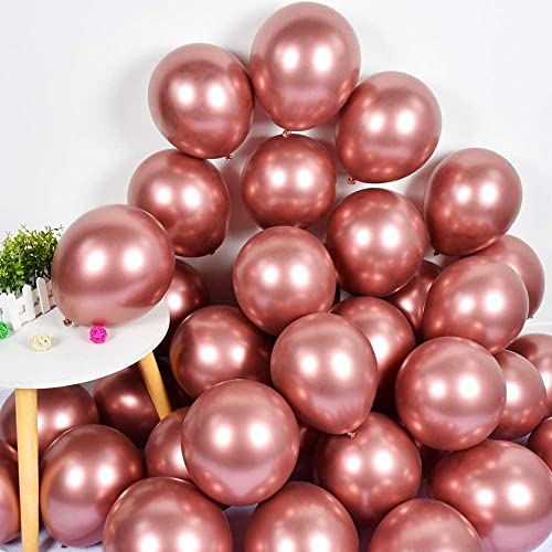 atorakushon Latex 50 Pieces 12 inch Rose Gold Chrome Shiny Metallic Round Balloons for Wedding Baby Shower Anniversary Birthday Valentine's Day Festival Party Home Decoration - Image 2