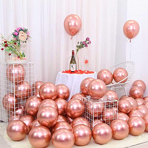 atorakushon Latex 50 Pieces 12 inch Rose Gold Chrome Shiny Metallic Round Balloons for Wedding Baby Shower Anniversary Birthday Valentine's Day Festival Party Home Decoration - Image 1