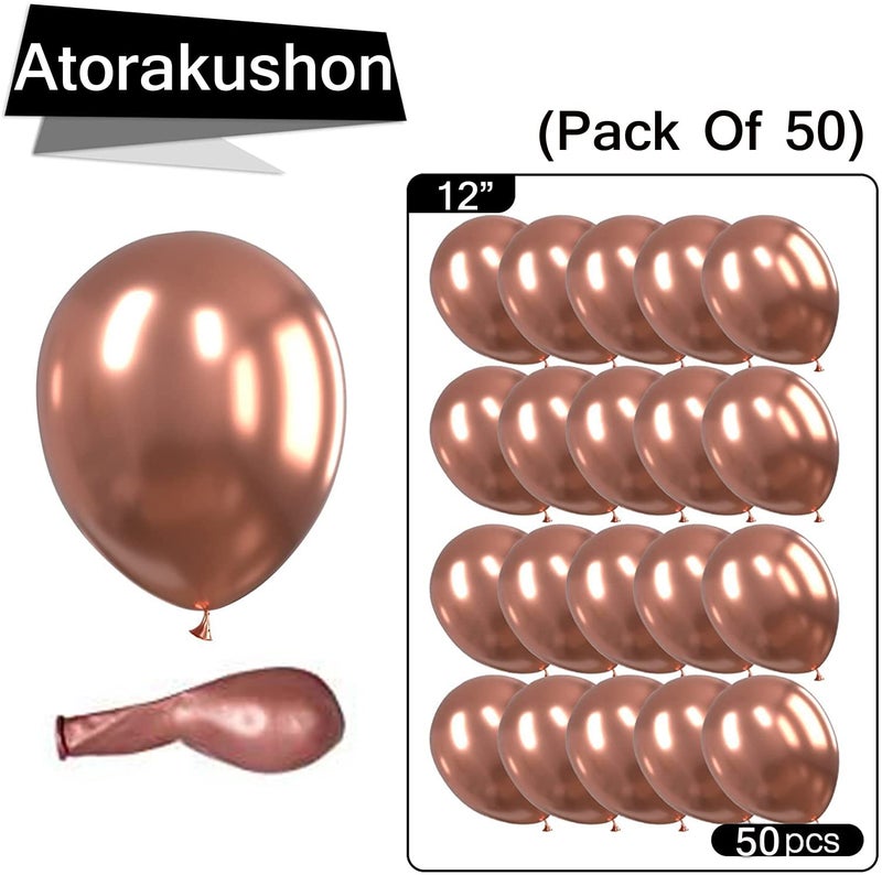 atorakushon Latex 50 Pieces 12 inch Rose Gold Chrome Shiny Metallic Round Balloons for Wedding Baby Shower Anniversary Birthday Valentine's Day Festival Party Home Decoration - Image 3