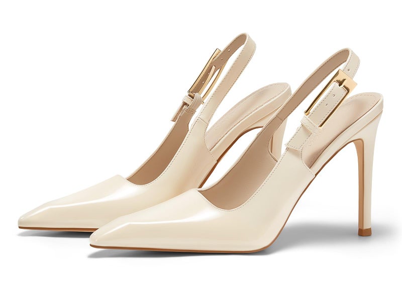Coutgo Women's Slingback High Heels Pointed Toe Stilettos Metal Buckle Dress Party Pump Shoes, Creamy White, Size 8.5 - Image 1