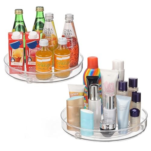 URALFA 2-Pack Lazy Susan Cabinet Organizer, Plastic Rotating Round Lazy Susan Turntable for Cabinet, Pantry, Countertop, Table, Fridge, 10.5 Inch - Image 1