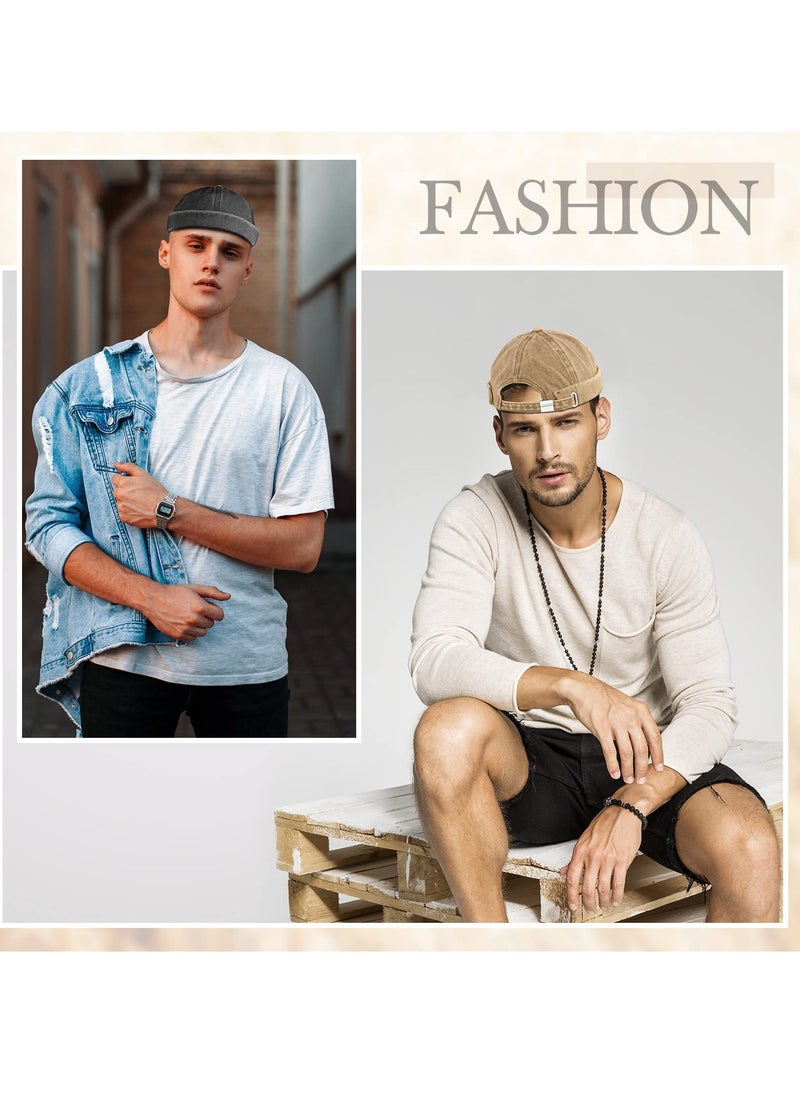 SYOSI - 2 Pieces Brimless Hats for Men Adjustable Docker Hat Casual No Brim Hat Visor Less Flip Hat Sailor Skullcap Leather Buckle Street Casual Docker Beanie Skull Caps - Image 1