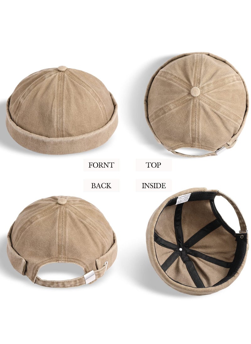 SYOSI - 2 Pieces Brimless Hats for Men Adjustable Docker Hat Casual No Brim Hat Visor Less Flip Hat Sailor Skullcap Leather Buckle Street Casual Docker Beanie Skull Caps - Image 1