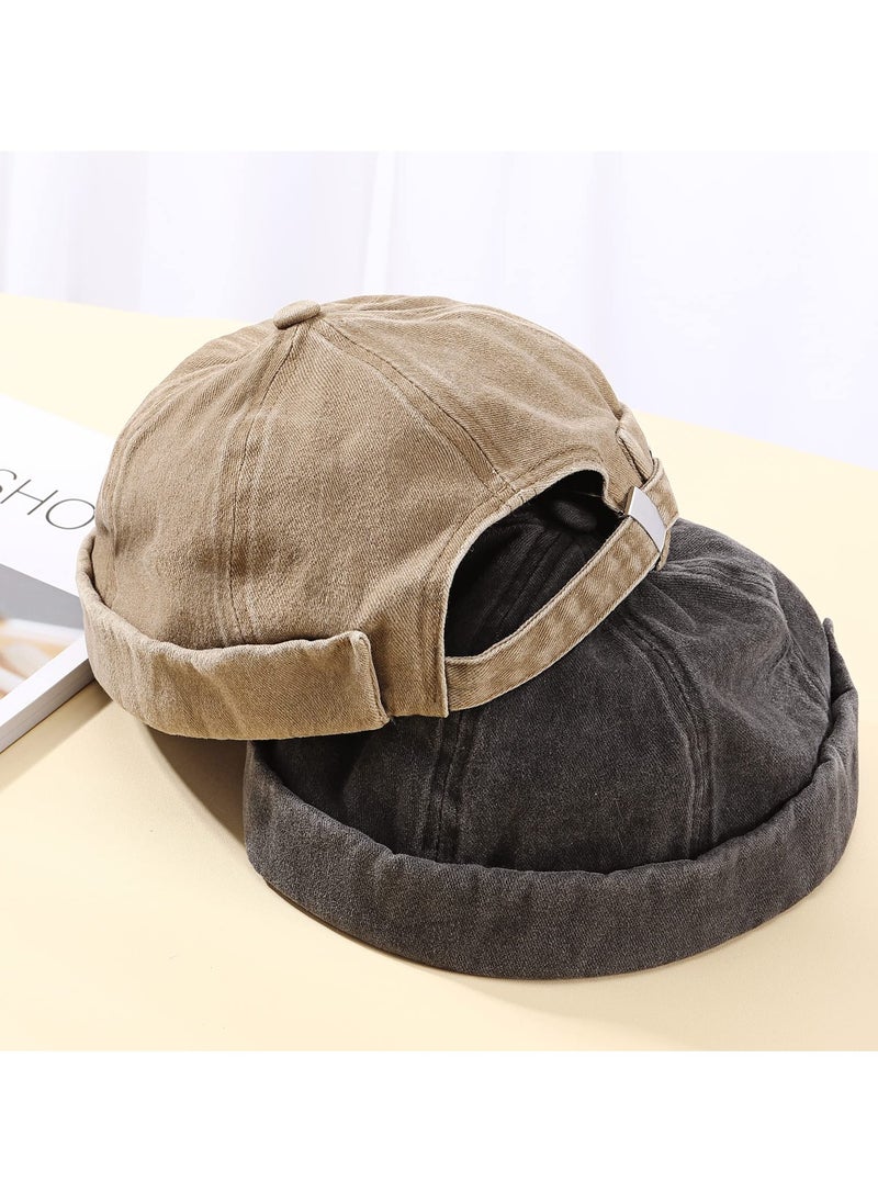 SYOSI - 2 Pieces Brimless Hats for Men Adjustable Docker Hat Casual No Brim Hat Visor Less Flip Hat Sailor Skullcap Leather Buckle Street Casual Docker Beanie Skull Caps - Image 1