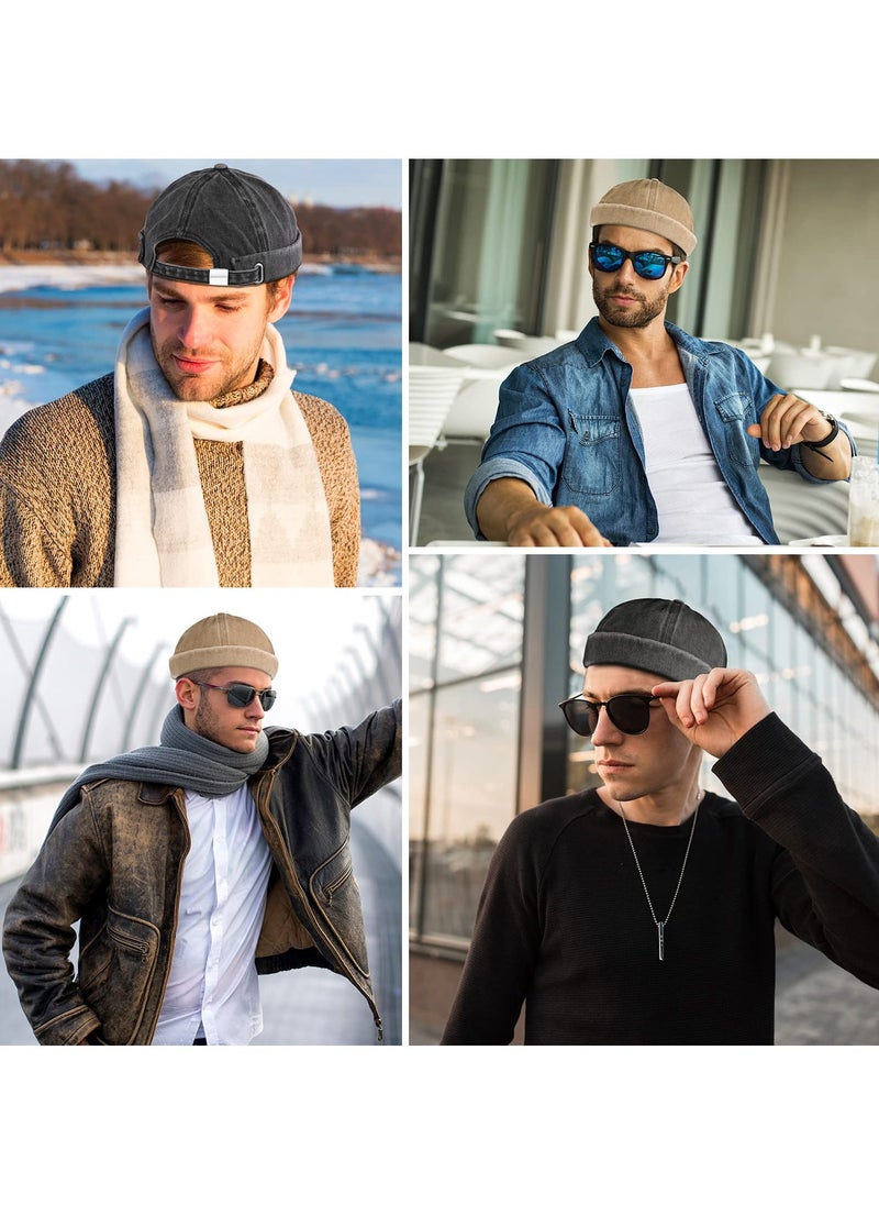 SYOSI - 2 Pieces Brimless Hats for Men Adjustable Docker Hat Casual No Brim Hat Visor Less Flip Hat Sailor Skullcap Leather Buckle Street Casual Docker Beanie Skull Caps - Image 1