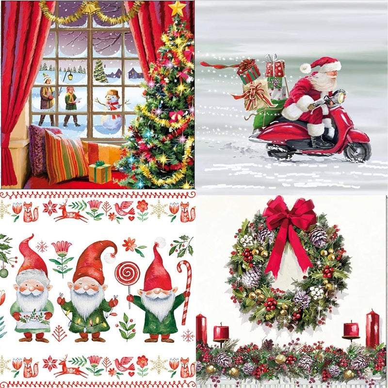 Decoupage Napkins Christmas Print Set 6-4 Decoupage Tissues -1 napkins of each design - 4 pc total - Image 1