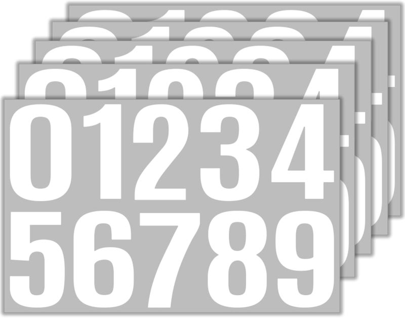 5 Sheets Mailbox Number stickers 4 Inch Waterproof Vinyl Large Decals Self Adhesive House numbers for Signs Cars Doors Business Address number (White)