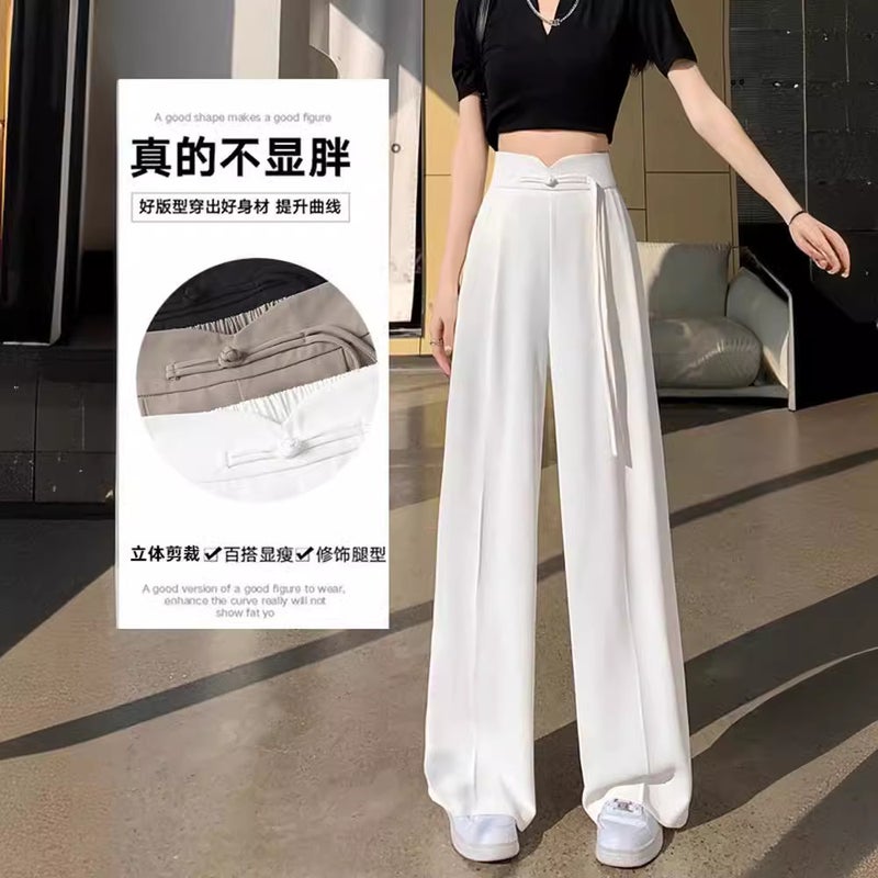 Good Edge Wrapping Quality New Chinese Style Design Suit Wide Leg Pants Straight Loose Slimming High Waist Draping All-Match - Image 4