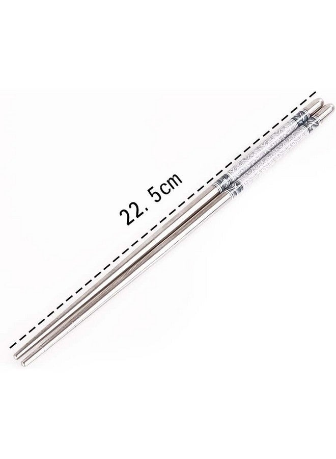 AKRIZA Stainless Steel Chopstick - Floral Design - Designer Printed Round 23cm (Grey - 2 Pair) - Image 2