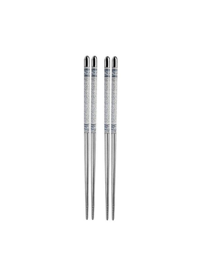 AKRIZA Stainless Steel Chopstick - Floral Design - Designer Printed Round 23cm (Grey - 2 Pair) - Image 1