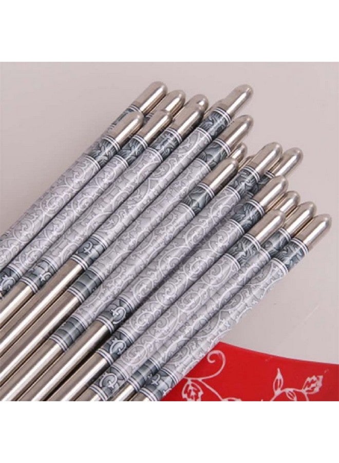 AKRIZA Stainless Steel Chopstick - Floral Design - Designer Printed Round 23cm (Grey - 2 Pair) - Image 4