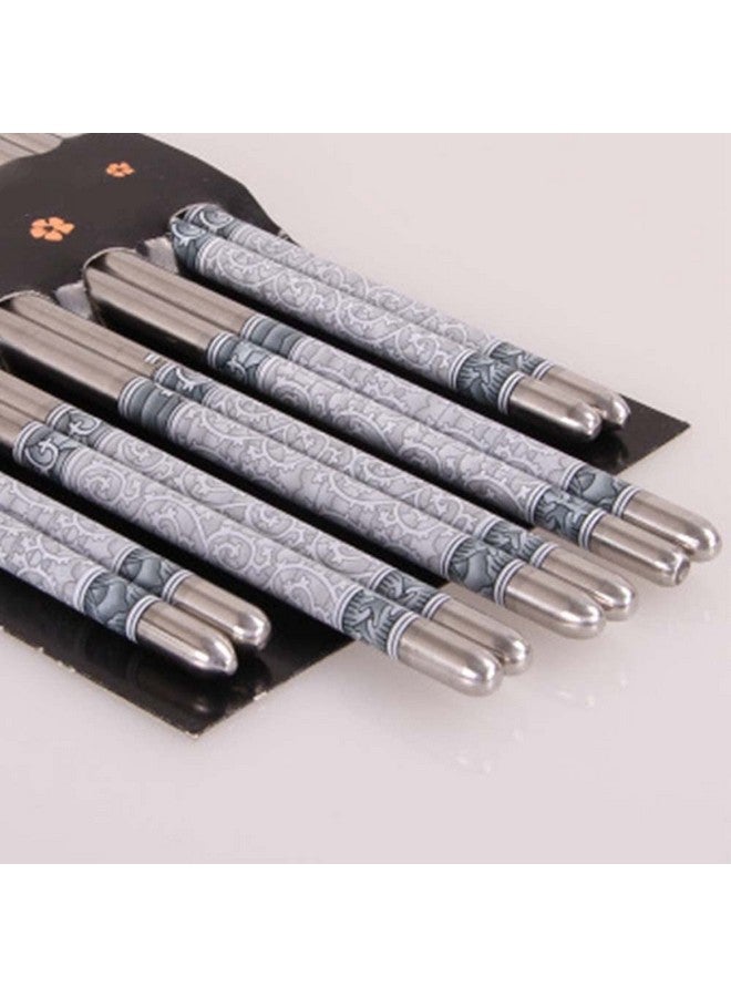 AKRIZA Stainless Steel Chopstick - Floral Design - Designer Printed Round 23cm (Grey - 2 Pair) - Image 3