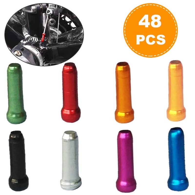 VTurboWay 8 Color 48 PCS, Cable End Crimps, Bike Cable End Caps, Alloy Road Mountain Bikes Brake Tips Shifter, 6 PCS for each Color of Red Black Golden Silver Green Blue Purple Orange - Image 2