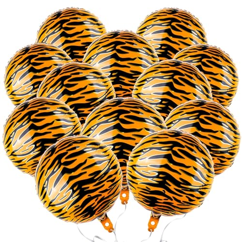 HSLCGF 12 Pcs 18 Inch Tiger Print Aluminum Foil Balloons for Zoo Themed Jungle Safari Birthday Decorations Animal Wildlife - Image 1