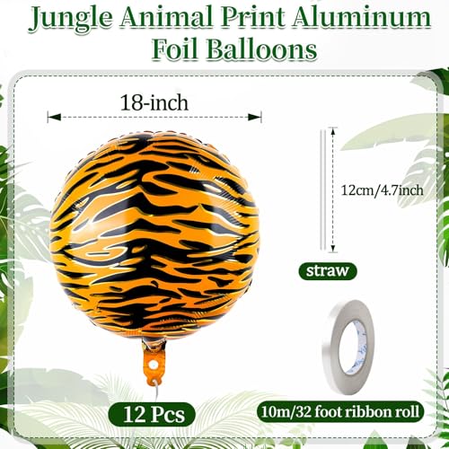 HSLCGF 12 Pcs 18 Inch Tiger Print Aluminum Foil Balloons for Zoo Themed Jungle Safari Birthday Decorations Animal Wildlife - Image 5