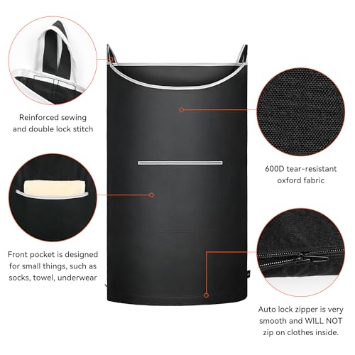 KINGSUSLAY XL Hanging Laundry Hamper, Over the Door Laundry Hamper and Baskets, Wide Opening Hanging Laundry Bag,Hanging Hamper for Bathroom,Dorm,Laundry Room,Chirstmas Gifts(Black 36x22Inch). - Image 5