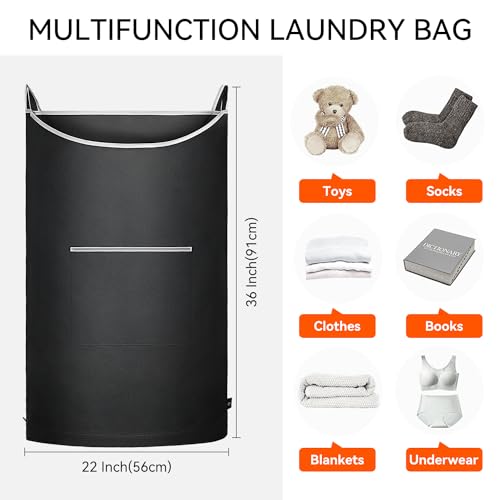 KINGSUSLAY XL Hanging Laundry Hamper, Over the Door Laundry Hamper and Baskets, Wide Opening Hanging Laundry Bag,Hanging Hamper for Bathroom,Dorm,Laundry Room,Chirstmas Gifts(Black 36x22Inch). - Image 3