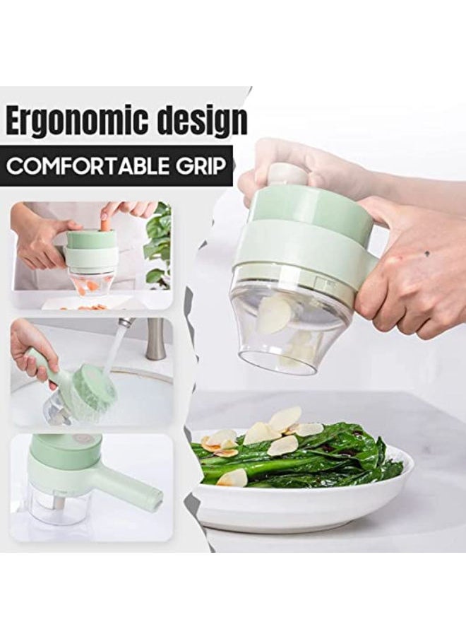 SHOPI 4 in 1 Portable Electric Vegetable Cutter Set, Vegetable Chopper, Wireless Food Processor, Handheld Electric Vegetable Cutter, for Garlic Pepper Chili Onion Celery Ginger Meat with Brush  - Image 2