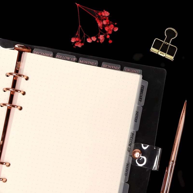 Multibey A5 Binder with Translucent Dividers, 6-Ring Plastic Binder Index for Planner Journal (5 Vertical + 12 Side Tabs + Tab Stickers) - Image 3