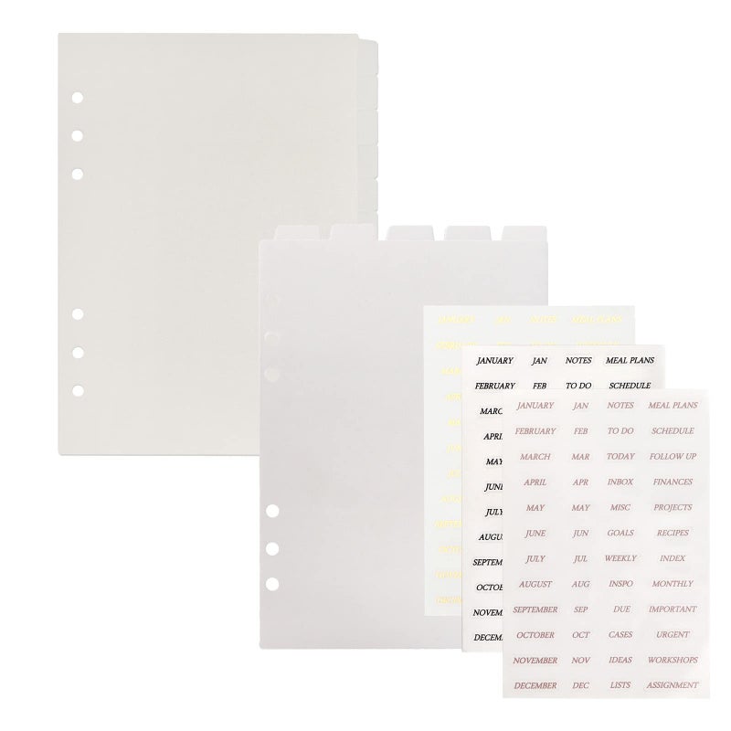 Multibey A5 Binder with Translucent Dividers, 6-Ring Plastic Binder Index for Planner Journal (5 Vertical + 12 Side Tabs + Tab Stickers) - Image 1