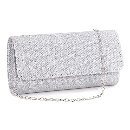 Naimo Flap Dazzling Small Clutch Bag Evening Bag With Detachable Chain (Silver) - Image 1