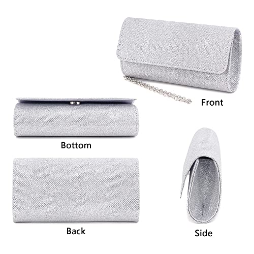 Naimo Flap Dazzling Small Clutch Bag Evening Bag With Detachable Chain (Silver) - Image 5