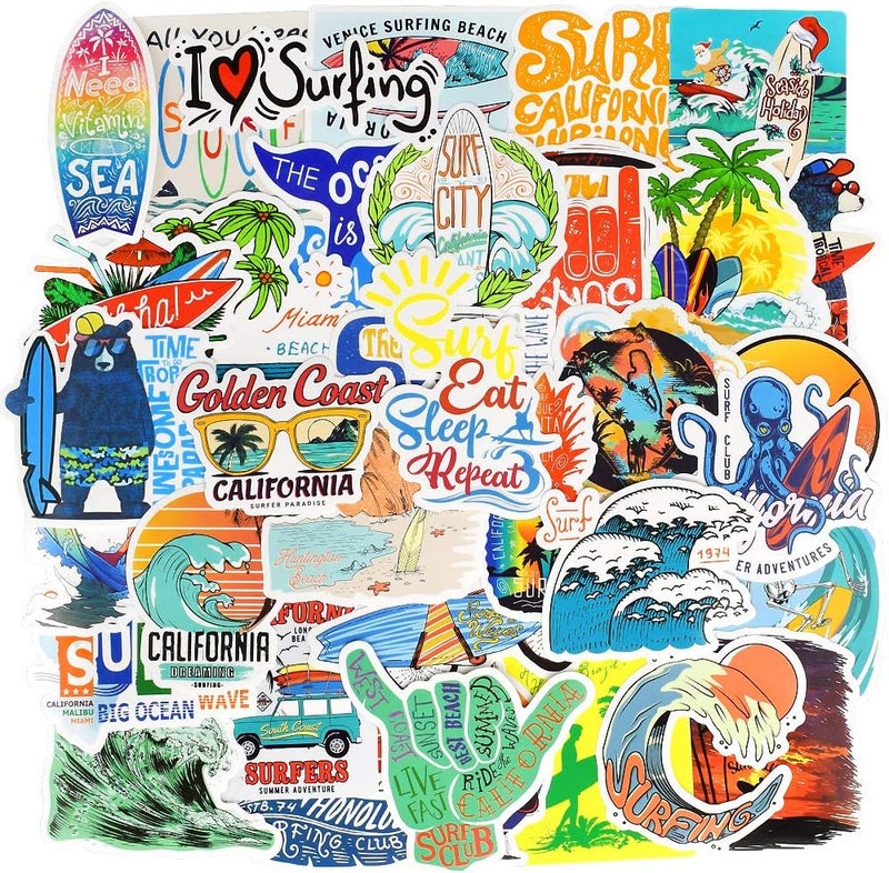 QTL Surf Stickers for Teens Girls Boys Surfing Laptop Stickers for Water Bottles Surfboard Waterproof Vinyl Stickers Surfer Stickers Pack 50Pcs'' - Image 2