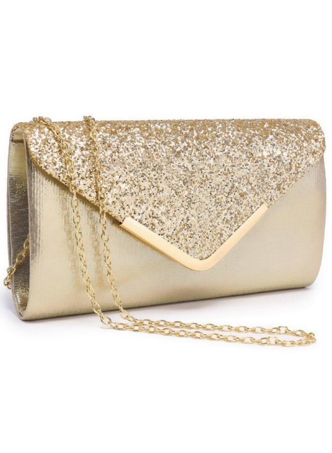 DASEIN حقائب يد نسائية مسائية كلاتش رسمية لحفلات الزفاف والحفلات مع حزام كتف وغطاء لامع (ذهبي) - Image 1