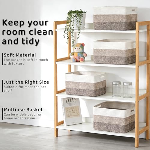 KIUGCO 4 Pack Storage Baskets for Organizing, 12''Lx9''Wx8''H Woven Baskets for Storage Toys, Towels, Books, and Clothes, Cotton Rope Basket for Shelves with Handle - Image 3