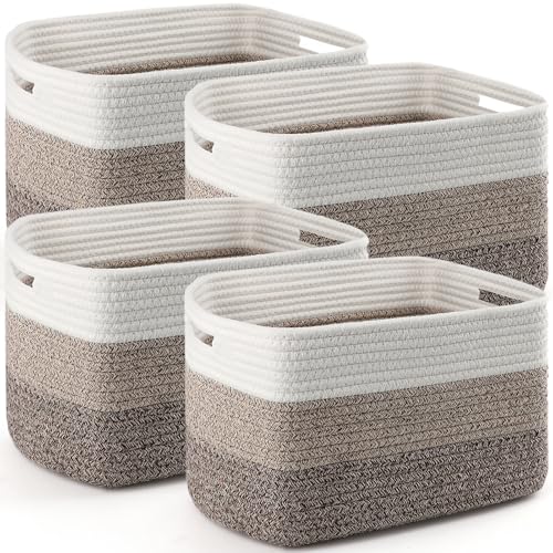 KIUGCO 4 Pack Storage Baskets for Organizing, 12''Lx9''Wx8''H Woven Baskets for Storage Toys, Towels, Books, and Clothes, Cotton Rope Basket for Shelves with Handle - Image 1