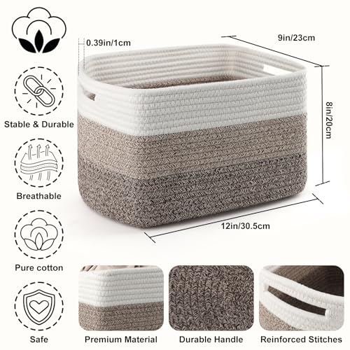 KIUGCO 4 Pack Storage Baskets for Organizing, 12''Lx9''Wx8''H Woven Baskets for Storage Toys, Towels, Books, and Clothes, Cotton Rope Basket for Shelves with Handle - Image 2