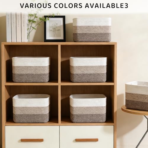 KIUGCO 4 Pack Storage Baskets for Organizing, 12''Lx9''Wx8''H Woven Baskets for Storage Toys, Towels, Books, and Clothes, Cotton Rope Basket for Shelves with Handle - Image 4