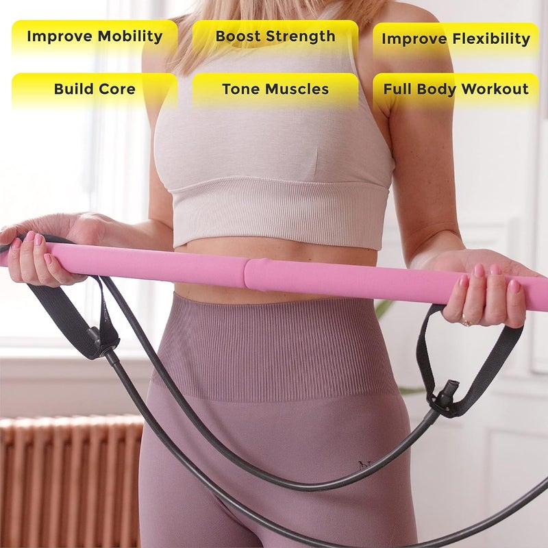 SMUG Active Pilates Bar Kit | Resistance Band Bar Men & Women | Full Body Workout Exercise Bar | Portable & Lightweight Resistance Exercise Stick for Gym & Home | Tone Abs, Upper Body, Legs & Butt - Image 3