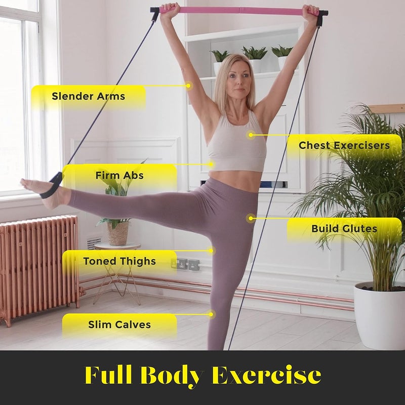 SMUG Active Pilates Bar Kit | Resistance Band Bar Men & Women | Full Body Workout Exercise Bar | Portable & Lightweight Resistance Exercise Stick for Gym & Home | Tone Abs, Upper Body, Legs & Butt - Image 2