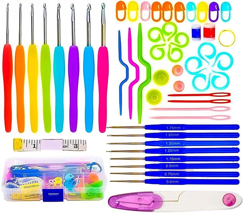 Qzep Crochet Set 53 Pcs Sewing Knitting Needle Hook Set,Sewing Knitting Needle Kit with 16pcs Soft Grip Handles Hooks 0.6mm-6mm, 1 Scissor, 1 Tape Measure, 3 Tapestry for Hand Knitted - Image 1