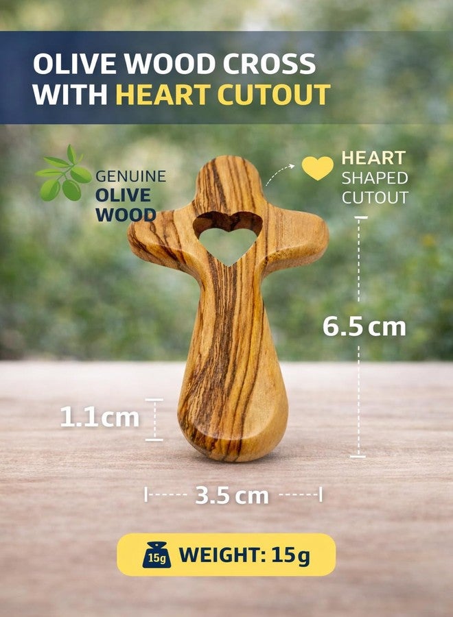 Zuluf Olive Wood Comfort Cross 2.5” Handmade in Bethlehem Holy Land – Pocket Prayer Fidget Cross with Heart Cutout, Christian Encouragement Gift, Velvet Pouch Included - Image 4