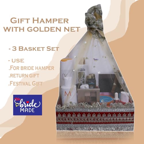 THE BRIDE MADE Gift Hamper Baskets for Wedding | Empty Square Gift Boxes for Return Gifts | Decorative Bridal Gift Packaging (Set of 3)(11x11, 10x10, 8x8 in) - Image 4