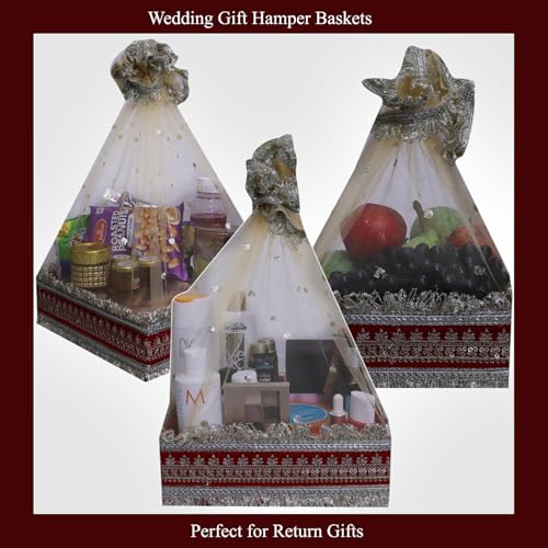 THE BRIDE MADE Gift Hamper Baskets for Wedding | Empty Square Gift Boxes for Return Gifts | Decorative Bridal Gift Packaging (Set of 3)(11x11, 10x10, 8x8 in) - Image 2