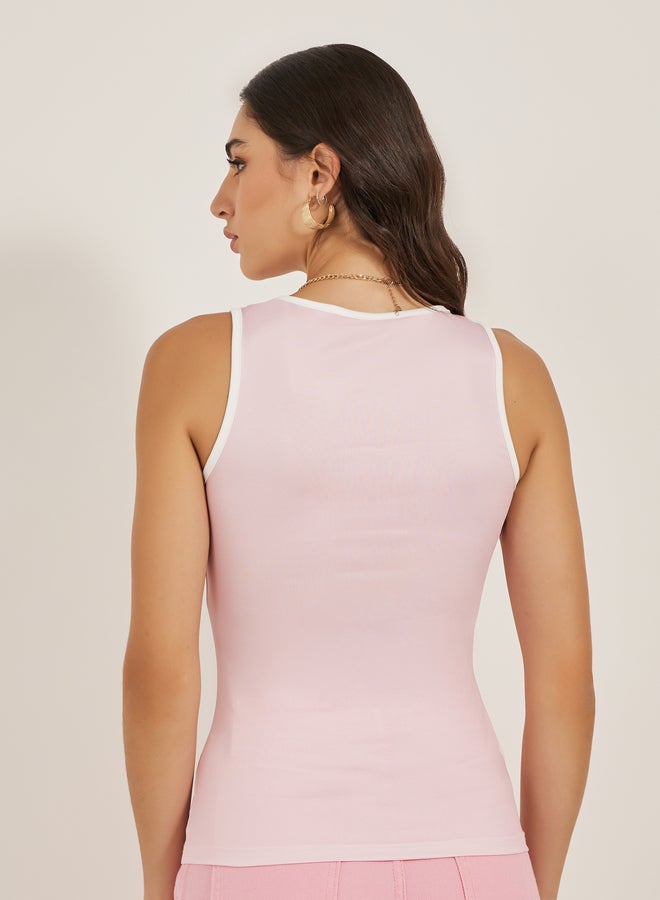 Styli Floral Print Round Neck Contrast Piping Sleeveless Tank  - Image 5