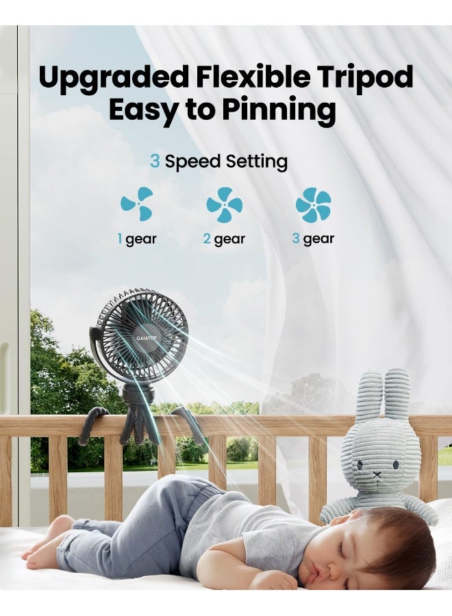 Gaiatop Mini Portable Stroller Fan, Battery Operated Small Clip on, Detachable 3 Speed Rechargeable, 360Â° Rotate Flexible Tripod Better Cooling for Car Seat Crib Treadmill Travel Black - Image 3