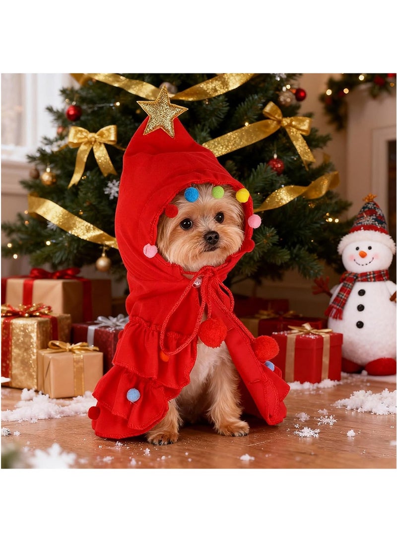 تابيت زي عيد الميلاد الحيوانات الأليفة للكلاب الصغيرة القطة, الحيوانات الأليفة عيد الميلاد معطف مع البومبوم, عيد الميلاد كلب القطة كاب مع القبعة, ملابس عيد الميلاد للقطط الكلاب الصغيرة (الأحمر - م) - Image 1