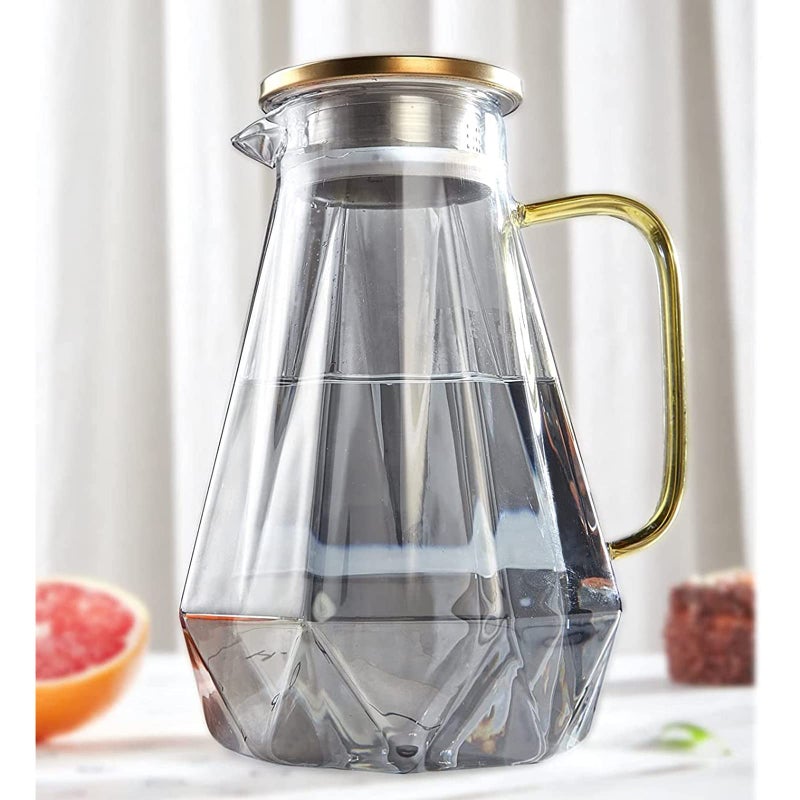DUJUST Black Diamond Glass Pitcher with Lid 68 oz Elegant Design Water Pitcher with Handle Decoration for Room High Durability Water Glass Carafe for Ice Tea Maker Beverage HotCold Coffee