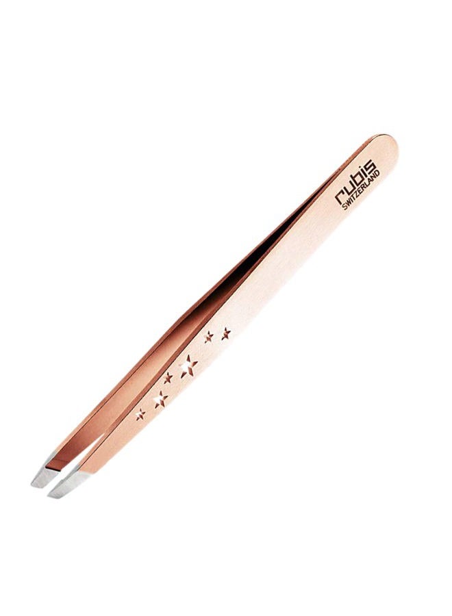 Rubis Classic 6-Star Stainless Steel Slanted Tweezers for Precise Eyebrows and Hair Removal, 1K103CTRED, Red Gold, The Gold Collection,Rubis Switzerland Swiss Made World Renowned Precision - Image 1