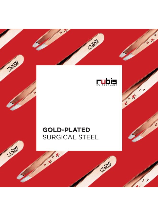 Rubis Classic 6-Star Stainless Steel Slanted Tweezers for Precise Eyebrows and Hair Removal, 1K103CTRED, Red Gold, The Gold Collection,Rubis Switzerland Swiss Made World Renowned Precision - Image 3