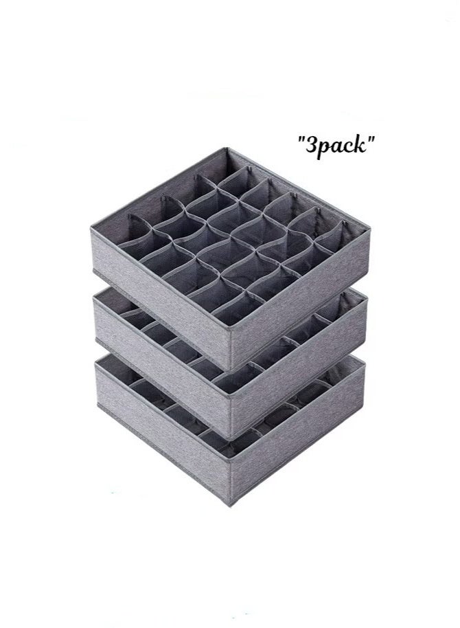 3 حزمة منظم المقسمات، 64 الخلية نسيج قابل للطي خزانة الخزانة المنظمين وصناديق التخزين لتخزين الجوارب والملابس الداخلية والروابط - Image 1